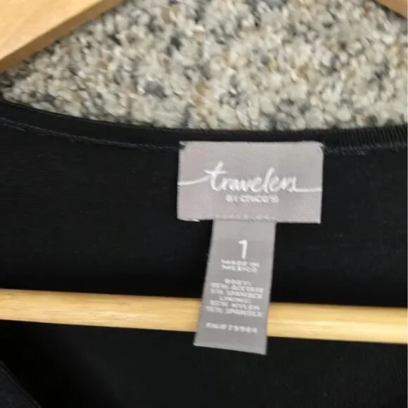 Chicos Travelers Top Womens 1 US Medium Black Slinky V Neck Tunic Stretch Ladies - Picture 2 of 4